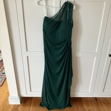Davids Bridal Formal Dress Forest Green Chiffon, 1 Shoulder, Size 14, Gown