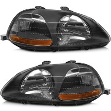 Weelmoto Pair Headlights For 1996-1998 Honda Civic Black Headlamps Amber Corner