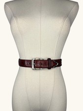 Brighton Mens Mahogany Croc Embossed Leather Braided Belt Brown Silver Buckle