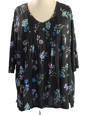 NEW Woman Within Multi-color Plus Size 4X Blouse Babydoll Pintuck Cotton Blend