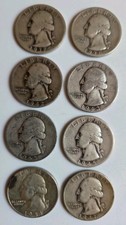 8 Lot Washington Quarters 1937 - 1947 90% US Silver Coins