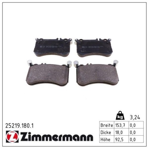 Kit plaquettes de frein à disque Zimmermann 25219.180.1 auto pour essieu avant