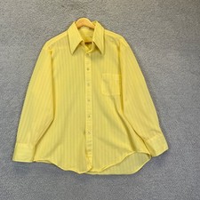 Vintage Men's 80's Button Up Shirt Yellow Size 17/33 Dagger Collar Stripe