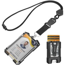 Carbon Fiber Badge Holder with Heavy-Duty Lanyard and Safety Breakaway Buckle