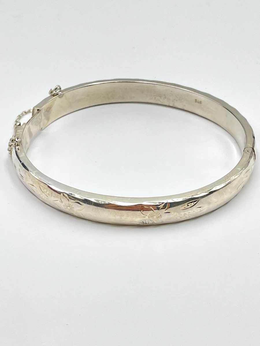 STERLING SILVER 925 FLOWER BANGLE BRACELET 14.7g