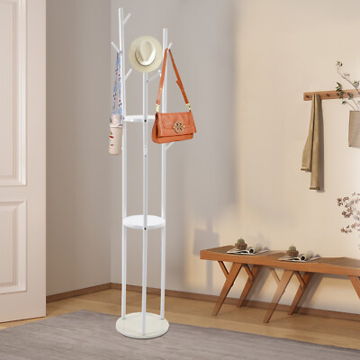 Metal Coat Rack Stand Free Standing Tree Clothes Hanger Hat Coat Rack  Hooks