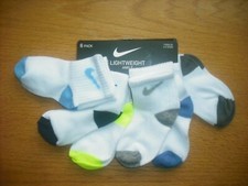Toddler Boys/Girls NWT NIKE Socks Ankle 6prs White w/Blue Neon Yellow Ages 2-4
