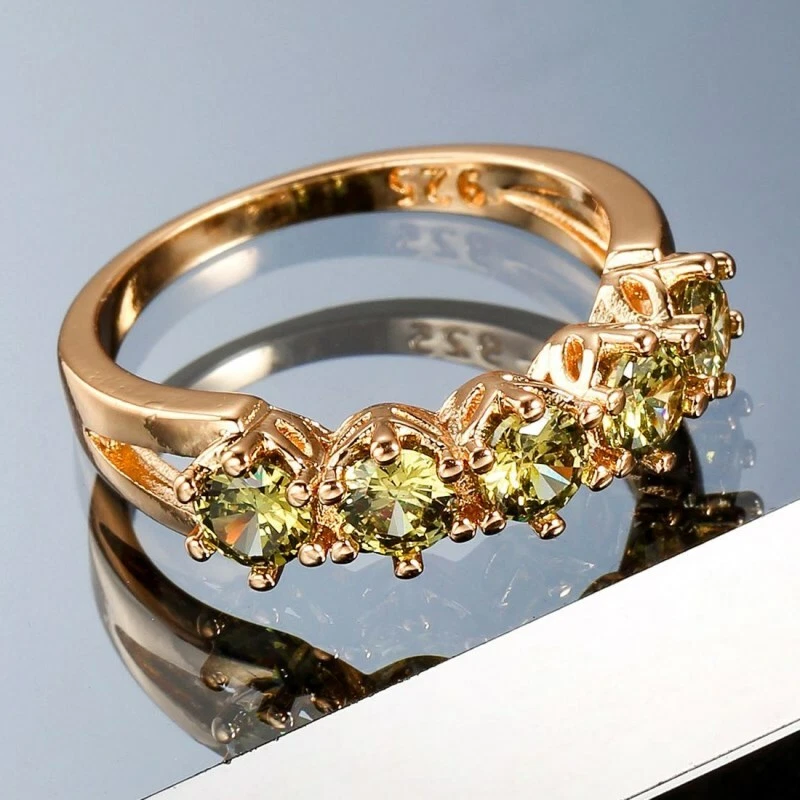 Olive Green Single Row CZ Bands 925 Silver 3mm Women's Engagement Ring Size 6-10 - Image 3 of 4