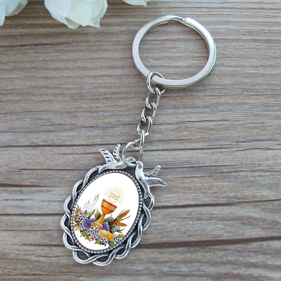 12 Pcs First communion keychain with Favor Bags for Boy,Girl, Primera ...