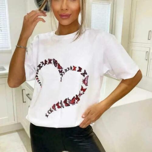 Womens T Shirt Ladies Oversized Baggy Fit Short Sleeve Slogan T-shirt Tee Tops - Picture 26 of 39