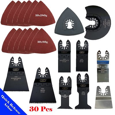 30 Saw Blade Oscillating MultiTool Wood Metal Sanding Set Universal Arbor