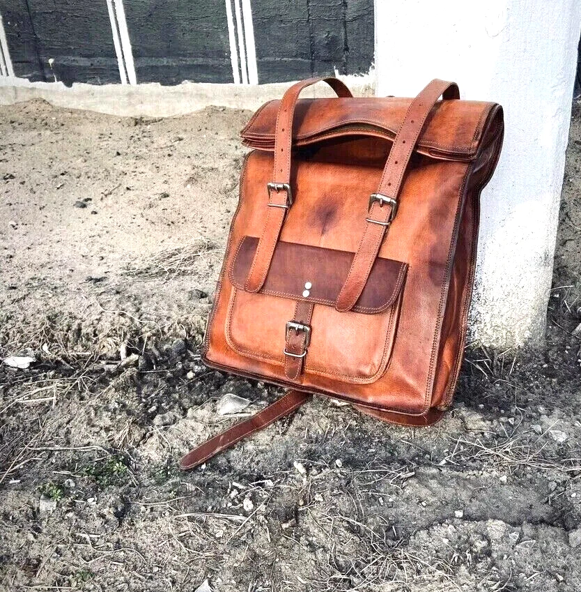 Backpack Bag Rucksack Unisex Genuine Leather Laptop Vintage Brown