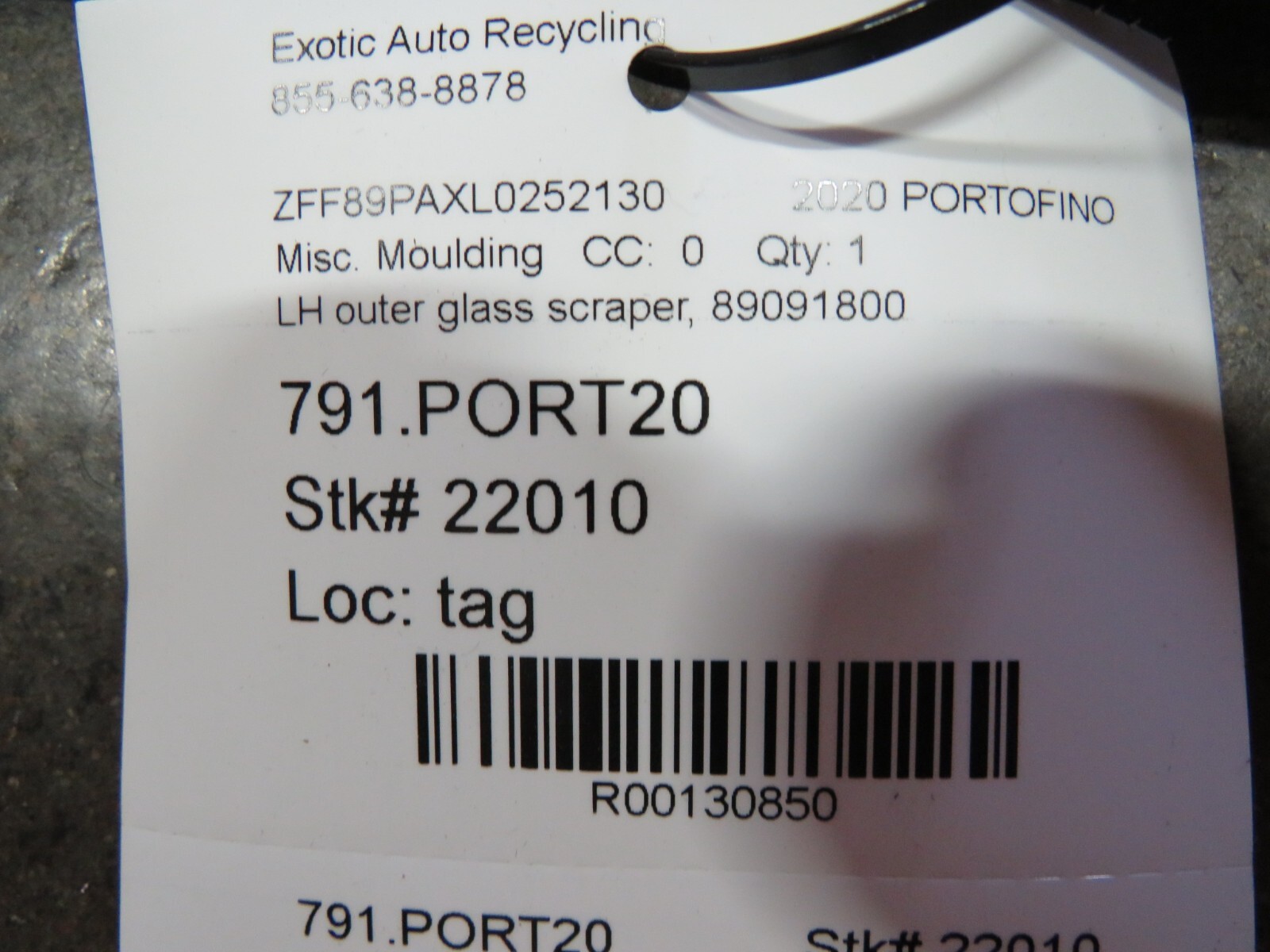 Ferrari Portofino, LH, Outer Glass Scraper Molding, Used, P/N 89091800