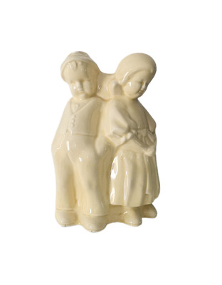 Vintage Yellow Ceramic Dutch Boy and Girl Planter