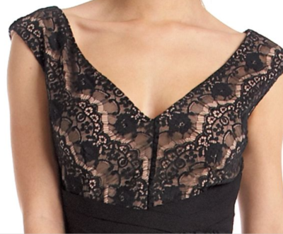 Jessica Simpson Black/Ivory Scalloped Lace Dress w/Contrast