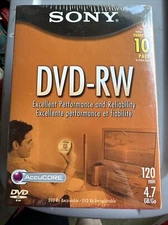 Sony DVD-RW Re-Recordable Discs 4.7GB Disc 10 Pack w Cases New Sealed