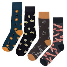 NWT Breakfast Dress Socks 4 Pack Novelty Men 8-12 Crazy Fun Sockfly