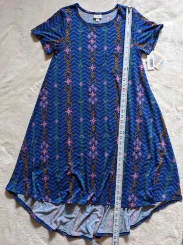 LuLaRoe CARLY Kleid kleine Blautöne Chevron mit Laufstreifen Blumenmuster - Bild 7 von 12