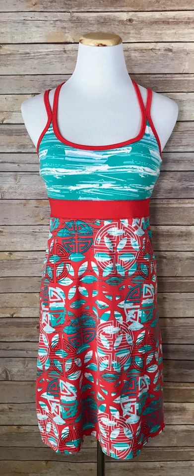 Soybu Red Turquoise Geometric Strappy Athletic Yoga Tennis Support Bra Dress XS - Image 3 of 4