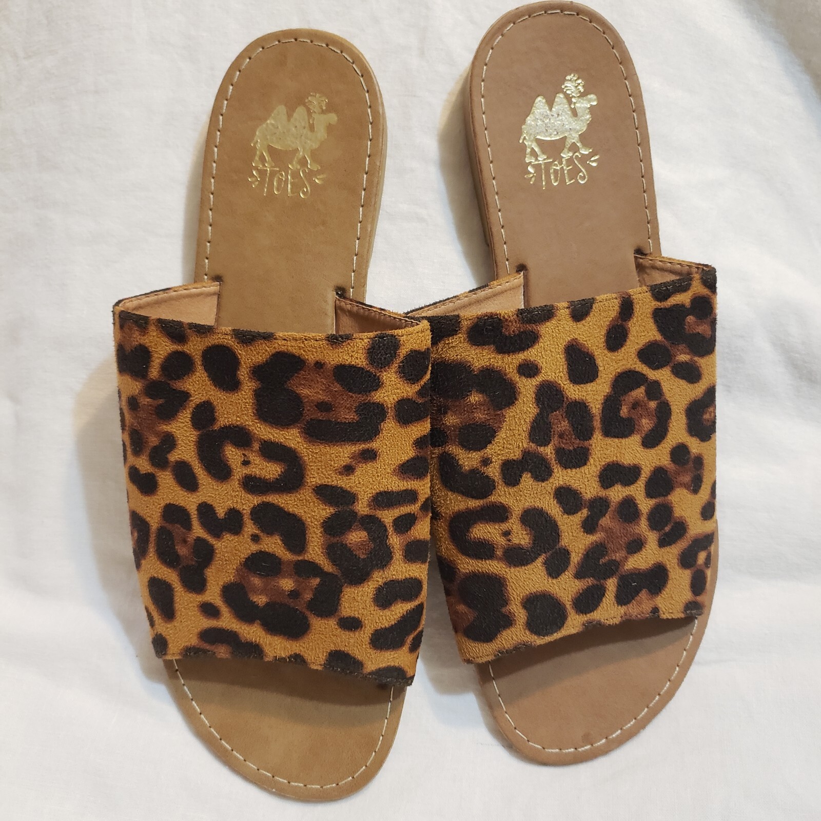 Sandals Slides Shoes Cheetah Size 10 Camel Threads Toes Sahara  Leopard-image