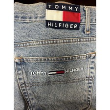Vtg 90's Tommy Hilfiger Blue Jean DEMIN FLAG Logo HiP HoP Baggy Streetwear Short