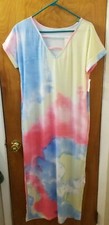 Women's Knit Tie Dye V-Neck Maxi Boho Summer Beach Nap Dress Size Small 
