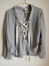 Active USA Womens Sweatshirt Gray Lace Up Neckline Pullover Size Large NWOT 