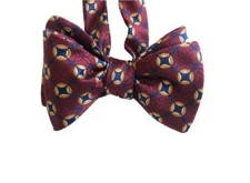 Silk Bow Tie for men-Red Navy Blue Geometric Bow Tie-Handcrafted-Self-tie