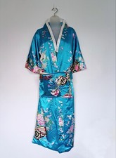 Japanese Kimono One Size Womens Silk Floral Prop Obi Sash Longline Floaty Blue