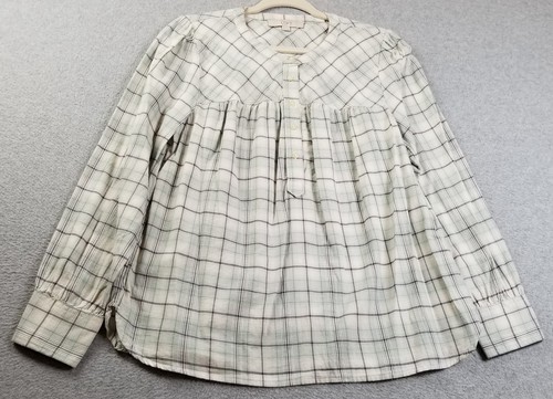 LOFT Top Womens Medium M Multicolor Plaid Flannel Lightweight Long Sleeve Cotton