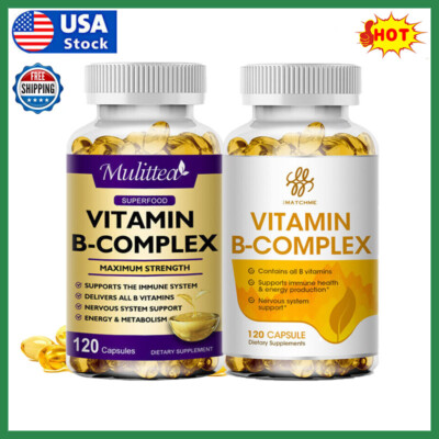 Vitamin B Complex 120 Capsules B1,B2,B3,B5,B6,B7,B9,B12, Immune Support Pills