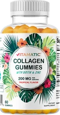 Vitamatic Hydrolyzed Collagen Gummies with Vitamin C, Zinc & Biotin -60 Gummies