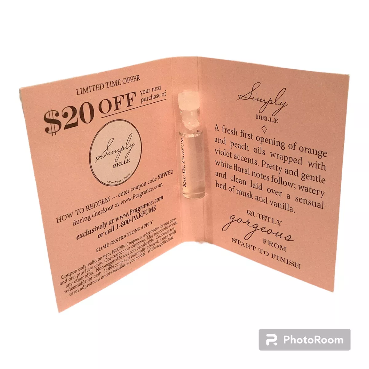 SIMPLY BELLE Charm Beauty 0.03 oz 1 ml EDP Perfume Sample Size