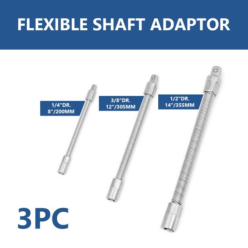 Flexible Socket Extension Bar Set,3 Pcs Drive Flex Bar 1/4"X8" 3/8"X12" 1/2"X14" - Picture 5 of 10