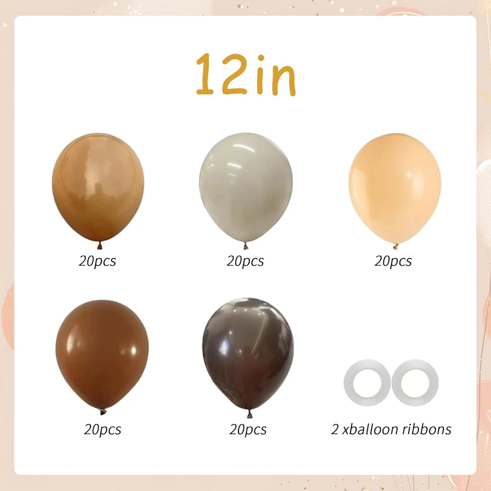 Juego de 100 globos marrones - 12 pulgadas marrón oscuro, café, arena blanca y bola neutra Foto 3 de 4