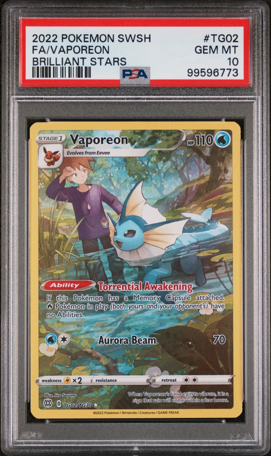 2022 Pokemon SWSH Brilliant Stars Vaporeon Trainer Gallery PSA 10 #TG02