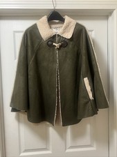 Entro Green Sherpa Toggle Button Boho Cape L