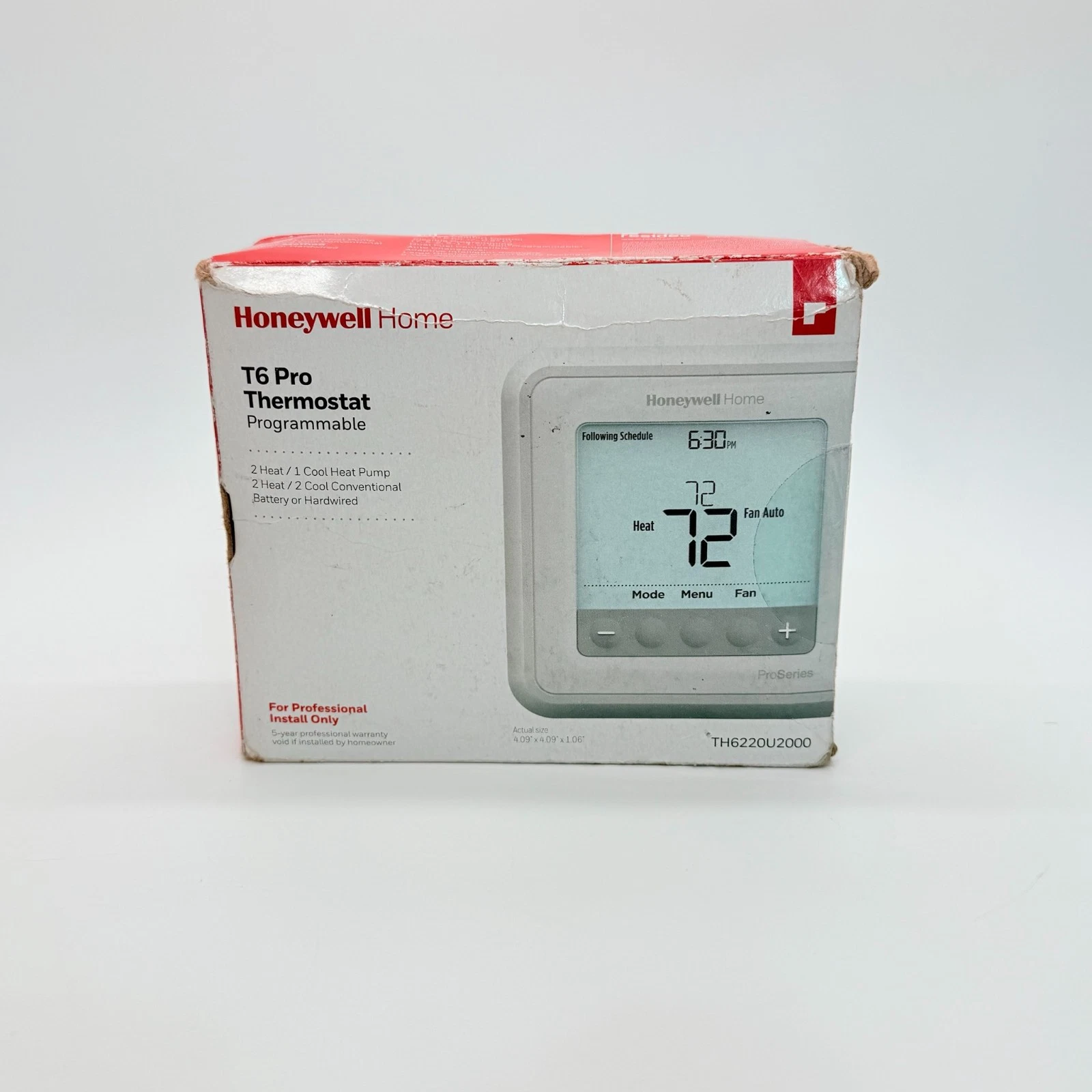 Honeywell TH6220U2000 T6 Pro Prog Thermostat 2H/1C HP
