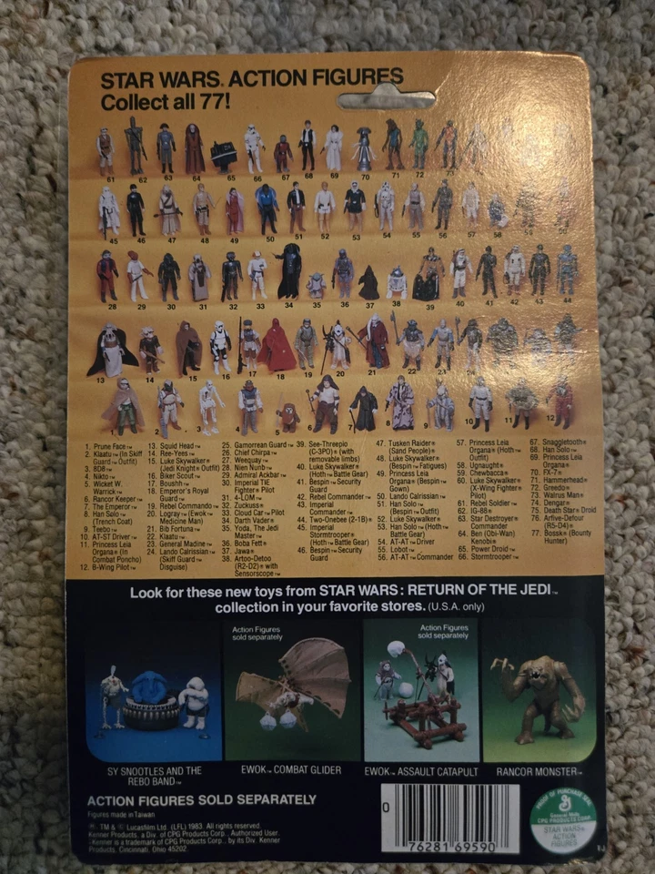 Babero trasero Fortuna 77 vintage de Star Wars ROTJ 1983, sin usar, en caja Foto 4 de 4