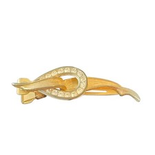 VTG MCM Unmarked Clear Rhinestone Accented Brass Alligator Clip Barrette 2"X3/4"