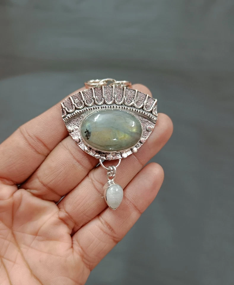Handmade Labradorite and Moonstone Pendant Sterling Silver Pendant Gift for Her - Image 4 of 4