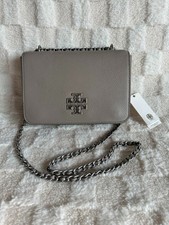 NWT! Tory Burch Britten Adjustable Shoulder Bag Pebble Leather Grey Silver 67292