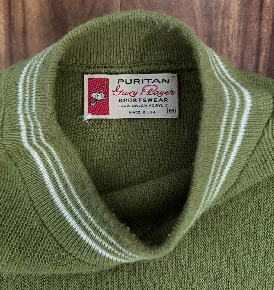 Vintage 1960s Puritan Short Sleeve Striped Sweater Grunge Green Size Medium USA - Image 2 of 4