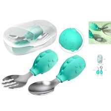 Dishwasher Safe Kids Cutlery Set - Green Stainless Steel Utensils for Toddlers
