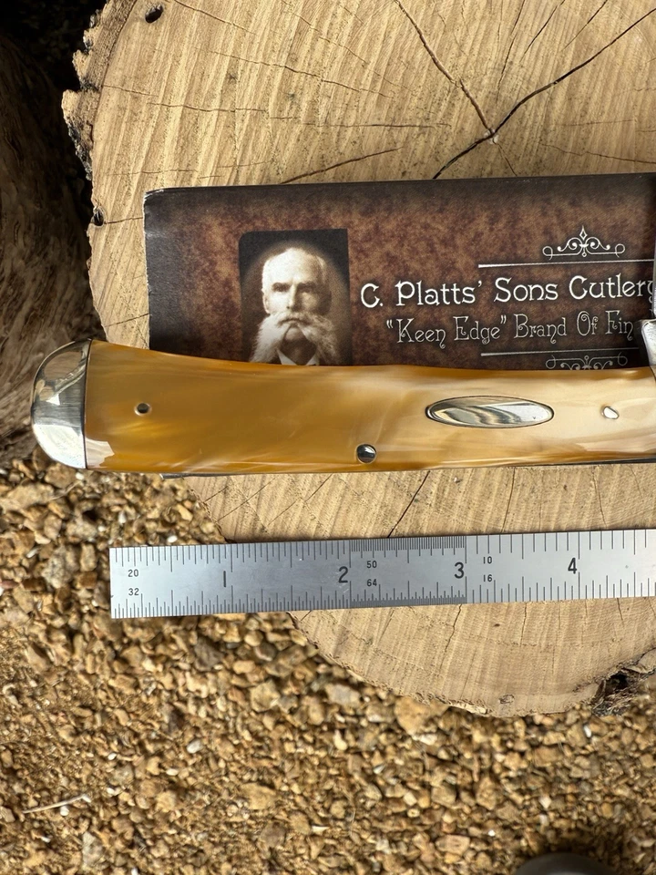 Cuchillo trampero grande marca Case Family imitación labio dorado perla 1997 sin usar, en caja Foto 3 de 4