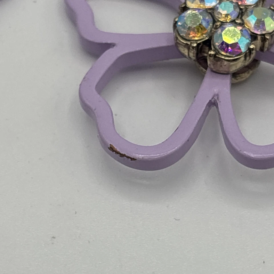 Pendientes colgantes Betsey Johnson lavanda púrpura esmalte flor AB cristal Foto 4 de 4