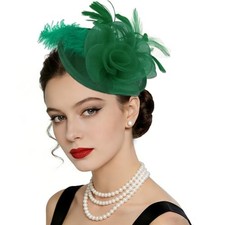 Fascinators Hats with Feather for Women 2026 Derby Hats Tea Party Hat Green