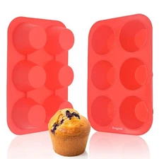 2 Pack 6-Cup Large Silicone Muffin Pan Non-Stick Jumbo Cupcake Molds