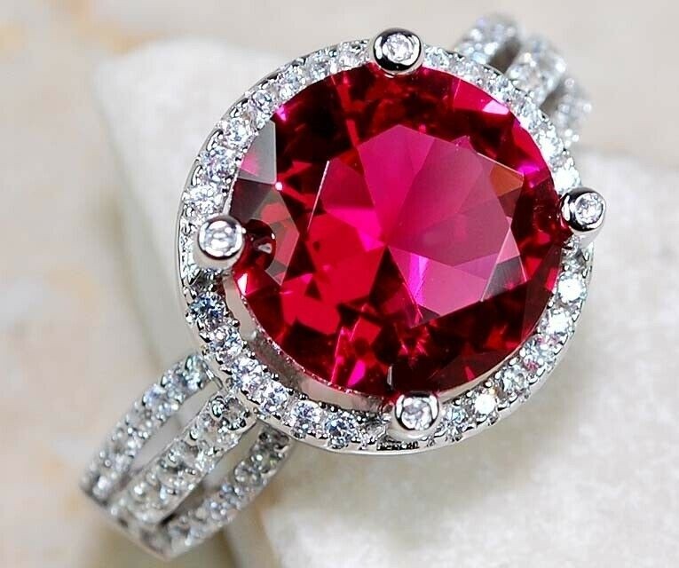 6CT Heat Treated Rubellite Tourmaline 925 Solid Sterling Silver Ring Sz 6 &5-8