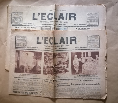 Lot von 2 Zeitungen L'ECLAIR Quotidien du Midi 30 Nov & 2 Dez 1932 Montpellier